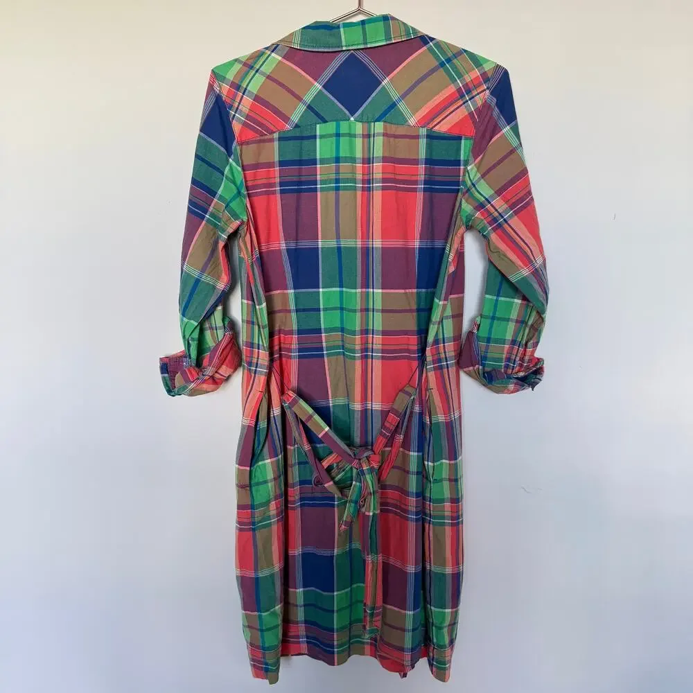 Talbots Womens Madras Shirt Dress 10 Belted Colorful Patchwork Career Teacher - Picture 7 of 7